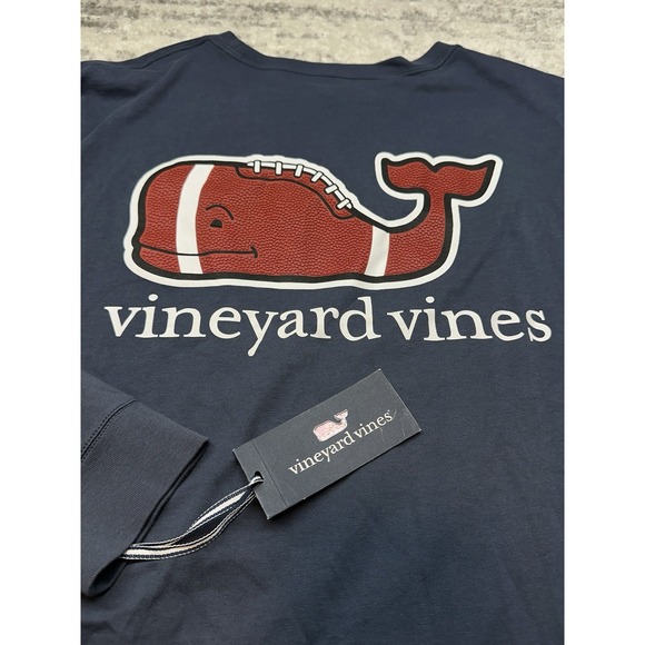 Vineyard Vines Other - Vineyard Vines Football Whale Logo Graphic T-shirt Men Medium Blue Long Sleeve